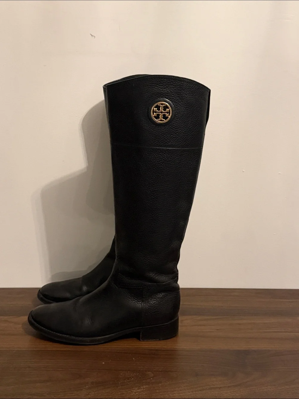 Tory Burch Junction Leather Riding Boots Black-sz 9